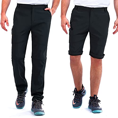 Pantalones de Trekking de Primavera y Verano para Hombres, Pantalón Cortos de Funcionales, Pantalones Escalada al Aire Libre, Senderismo, Montañismo (Negro, L)