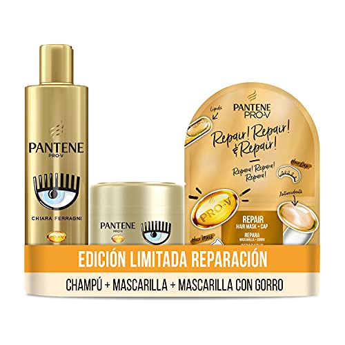 Pantene Pro-V Chiara Ferragni, Mascarilla Protectora de Keratina + Champú Miracle Protector de Keratina Repara & Protégé + Reparación Superalimento, Mascarilla y Gorro
