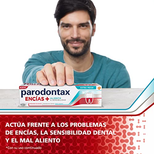 Parodontax, Encías + Aliento y Sensibilidad, Pasta de Dientes, Protege frente a problemas de encías, Mal aliento y sensibilidad dental, Extra Fresh, Pack de 3 x 75 ml