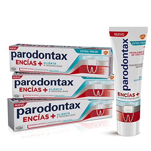Parodontax, Encías + Aliento y Sensibilidad, Pasta de Dientes, Protege frente a problemas de encías, Mal aliento y sensibilidad dental, Extra Fresh, Pack de 3 x 75 ml