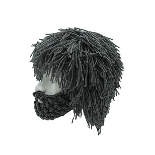 Peluca Creativa de Halloween Vikingo Gran Barba Larga Sombrero de Lana Mascarilla Gorro para Hombres Mujeres Otoño e Invierno Cálido y Divertido Gorra de esquí
