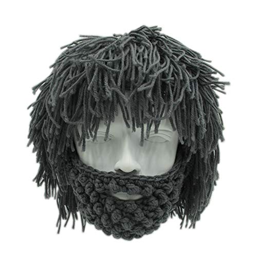 Peluca Creativa de Halloween Vikingo Gran Barba Larga Sombrero de Lana Mascarilla Gorro para Hombres Mujeres Otoño e Invierno Cálido y Divertido Gorra de esquí
