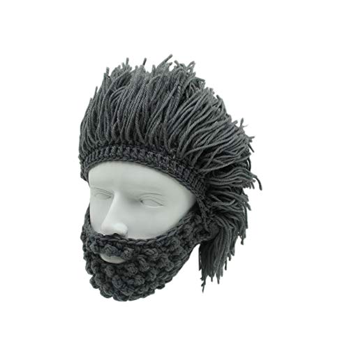 Peluca Creativa de Halloween Vikingo Gran Barba Larga Sombrero de Lana Mascarilla Gorro para Hombres Mujeres Otoño e Invierno Cálido y Divertido Gorra de esquí