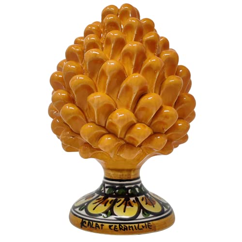 Piña de cerámica artística de Caltagirone | Producto realizado y decorado a mano | Piña decorativa (naranja de Sicilia, 18_x_11_cm)
