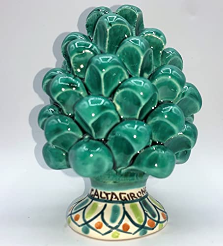 Piña siciliana de cerámica de Caltagirone, altura 12 cm, pie decorado decoración aleatoria Sicilia Bedda Capaci Cerámica Siciliana (verde cobre)