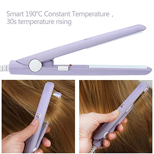 Plancha de Pelo 2 en 1 Alisador y Rizador Mini plancha de pelo 2 en 1, rizador de hierro plano, plancha de cerámica para flequillo ondulado, pelo corto, viaje, uso doméstico (Púrpura)