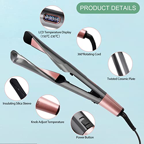 Plancha para Rizar el Pelo Profesional,Yuragim Plancha de Pelo y Rizador 2 en 1,Rizador Pelo,Planchas del Pelo,Rizador de Cerámica con Pantalla LCD Digital,Ajustes Temperatura 140℃-230℃,Regalo Mujer