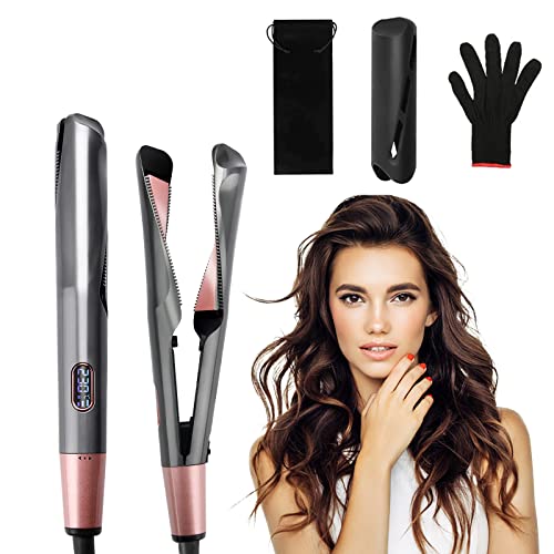 Plancha para Rizar el Pelo Profesional,Yuragim Plancha de Pelo y Rizador 2 en 1,Rizador Pelo,Planchas del Pelo,Rizador de Cerámica con Pantalla LCD Digital,Ajustes Temperatura 140℃-230℃,Regalo Mujer