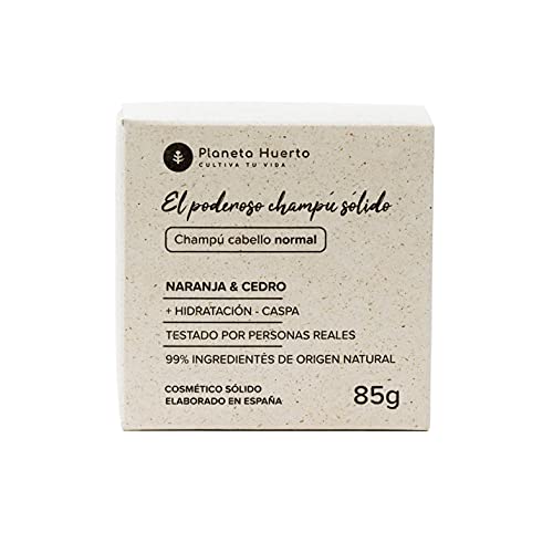 Planeta Huerto | Champú Sólido Para Cabello Normal de Naranja y Cedro, 85 gr | 99% Ingredientes de Origen Natural que Aportan Hidratación | Cosmética Sostenible Con Envase de Cartón Reciclado