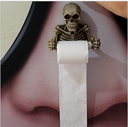 Portarrollos Baño, Calaveras de Esqueleto Portarrollo Papel Higiénico, Decoraciones de Halloween de Miedo Accesorios,Porta Rollo para Baños y Cocinas (Resina)