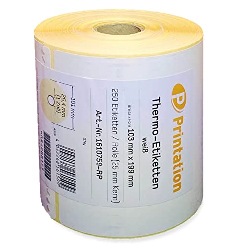 Printation Etiquetas para envío, 103 x 199 mm, color blanco, DHL, DPD, GLS, UPS – 1500 103 x 199 mm, 6 rollos, 250 etiquetas térmicas por rollo, adhesivo permanente para paquetes, diseño de cebra