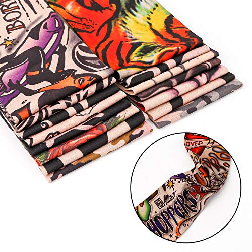 Qpout 15piezas Brazo tatuajes mangas para hombres mujeres,unisex tribal calavera flor serpiente moda tatuajes mangas ciclismo al aire libre baloncesto protector solar nylon elasticidad tatuajes mangas