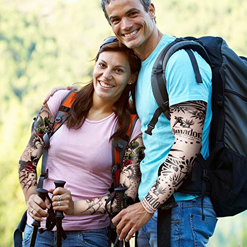 Qpout 15piezas Brazo tatuajes mangas para hombres mujeres,unisex tribal calavera flor serpiente moda tatuajes mangas ciclismo al aire libre baloncesto protector solar nylon elasticidad tatuajes mangas