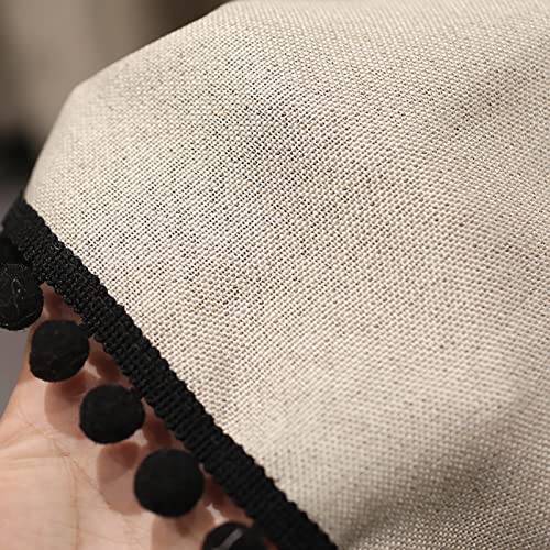 QYHSS Cortina Corta de café Americano,pequeña Cortina Beige con Pompones Hechos a Mano,Media Cortina mediterránea nórdica para Jardines,cafetería,estantería,Armario,sótano,Ventanas pequeñas