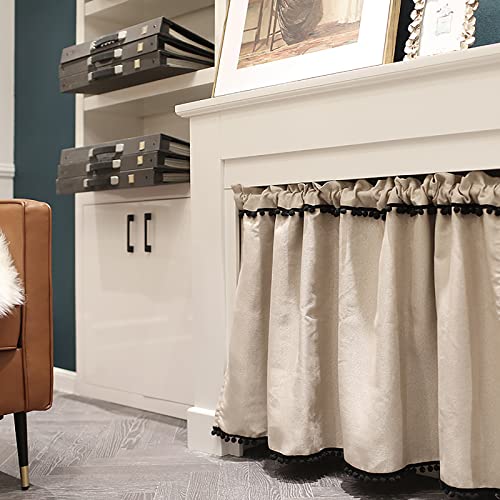 QYHSS Cortina Corta de café Americano,pequeña Cortina Beige con Pompones Hechos a Mano,Media Cortina mediterránea nórdica para Jardines,cafetería,estantería,Armario,sótano,Ventanas pequeñas