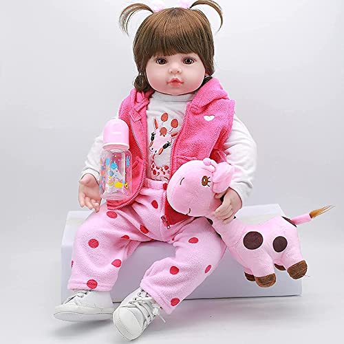 Reborn Baby Doll 48cm18in Todo Silicona Reborn Baby Dolls Cuerpo Completo Impermeable Niños pequeños Niñas Ojos Abiertos Reborn Toddler Doll con Kits y Baby S (Ojos Marrones)