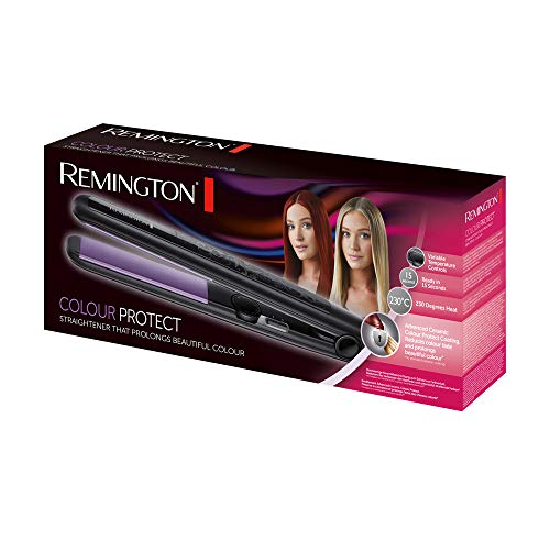 Remington Colour Protect S6300 - Plancha de Pelo, Cerámica, Placas Flotantes Extra Largas, 30 Ajustes, Negro y Morado