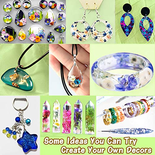 Resina Epoxi Kit Fabricación de Joyas - Moldes Silicona y Fabricación de Accesorios Joyas Resin para Bricolaje,Artesanía, Joyería, Decoración,Accesorios para Ilaveros(440ml) 15.5oz