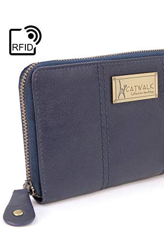 RFID - Catwalk Collection - Gallery - Billetera / Cartera de Uso Diario - con Caja de Regalo - Cuero - Azul