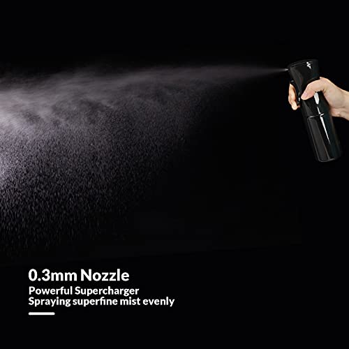 Rociador para el cabello de niebla fina, Segbeauty, botella de agua de nebulización continua de 6.8 oz, rociador recargable vacío negro de 200 ml, aerosol sin aire Mister para peluquería y peluquería
