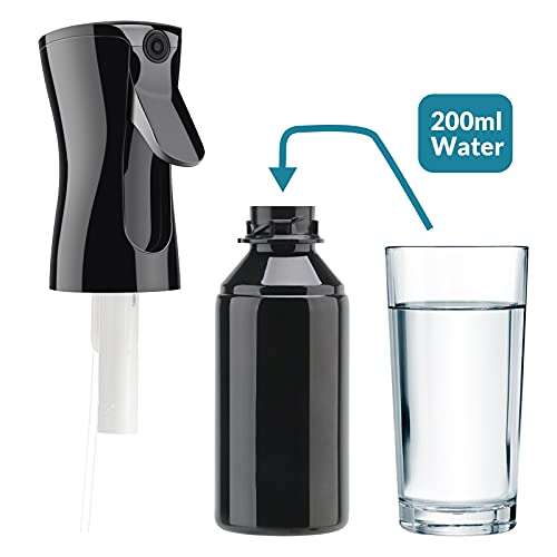 Rociador para el cabello de niebla fina, Segbeauty, botella de agua de nebulización continua de 6.8 oz, rociador recargable vacío negro de 200 ml, aerosol sin aire Mister para peluquería y peluquería
