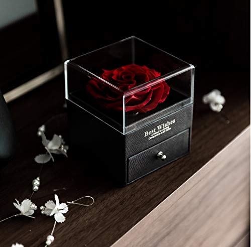 Rosa real preservada Eterna hecha a mano Rosa preservada con amor, collar de regalo, flor rosa real encantada para el día de San Valentín Aniversario Deshierbe cumpleaños Regalos románticos para ella