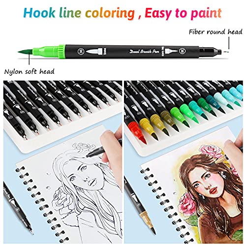 Rotuladores Lettering Profesionales de 60 Colores, Pincel Doble Punta, Rotuladores Acuarelables para Graffiti, Caligrafía, Dibujo, Lettering para Niños y Adultos