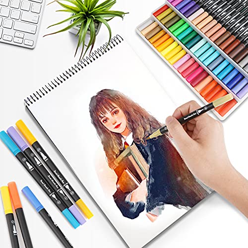 Rotuladores Lettering Profesionales de 60 Colores, Pincel Doble Punta, Rotuladores Acuarelables para Graffiti, Caligrafía, Dibujo, Lettering para Niños y Adultos