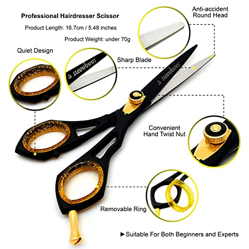 Saaqaans Juego de Tijeras Pelo, Tijeras Peluqueria Profesional de Acero Inoxidable, Tijeras Peluqueria con Estuche de Cuero - Longitud 6.0 pulgadas, Tijeras Cortar Pelo para Hombres y Mujeres