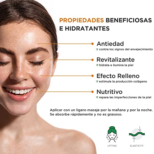 Serum Vitamina C Facial 60 ml Bio con Acido Hialuronico Puro Aceite de Semillas de Cáñamo Antiedad Antiarrugas y Antimanchas para Cara y Contorno de Ojos Ideal para Jade Roller o Dermaroller