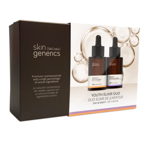 Skin Generics | Set de Serum Facial Antiarrugas | 1 Serum Vitamina C Iluminador + 1 Serum Antiedad con Retinol Puro | Tratamiento Facial Antiarrugas Día y Noche | Set para Regalo Mujer Cuidado Facial