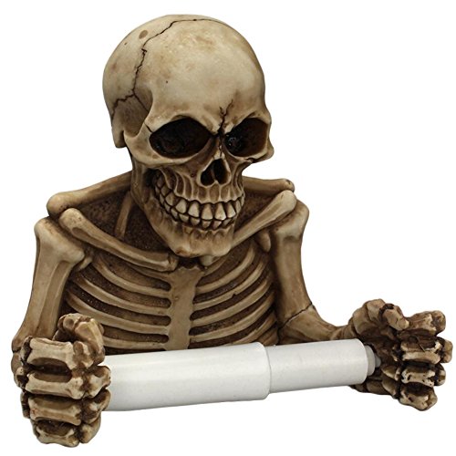 Soporte para rollo de papel higiénico de pared de calavera, esqueleto de resina para decoración de baño