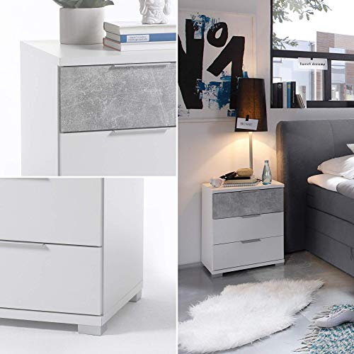 Stella Trading Universal de hormigón Blanco-Moderna mesita de Noche de Tres cajones para su Cama, Madera, 42 x 46 x 61 cm