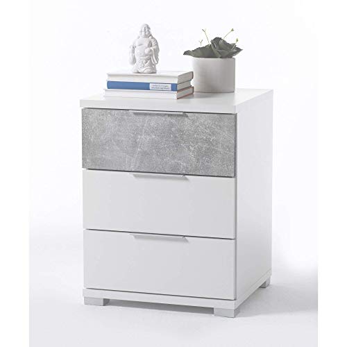 Stella Trading Universal de hormigón Blanco-Moderna mesita de Noche de Tres cajones para su Cama, Madera, 42 x 46 x 61 cm