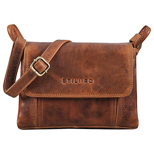 STILORD 'Alessia' Mini Bandolera Mujer Cuero Pequeño Bolso de Mano Vintage Elegante Bolso de Hombro para Salir Noche Festa Crossbody Bag de Piel Genuina, Color:Kara - Cognac
