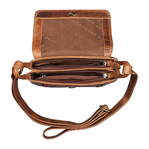 STILORD 'Alessia' Mini Bandolera Mujer Cuero Pequeño Bolso de Mano Vintage Elegante Bolso de Hombro para Salir Noche Festa Crossbody Bag de Piel Genuina, Color:Kara - Cognac