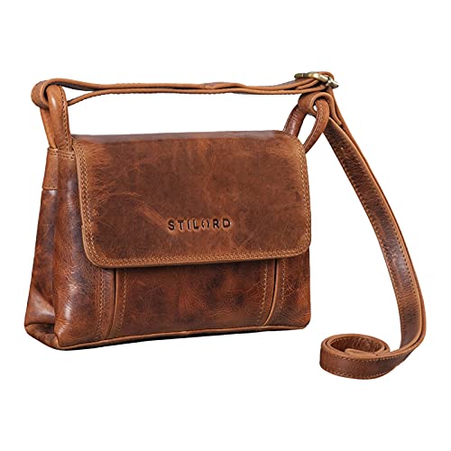 STILORD 'Alessia' Mini Bandolera Mujer Cuero Pequeño Bolso de Mano Vintage Elegante Bolso de Hombro para Salir Noche Festa Crossbody Bag de Piel Genuina, Color:Kara - Cognac