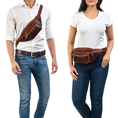 STILORD 'Caspar' Vintage Bolso de Cintura Cuero Hombre Riñonera Bolsa Cadera o Cinturón para Deportes Running Fiestas Jogging Trekking Festival, Color:Kara - Cognac
