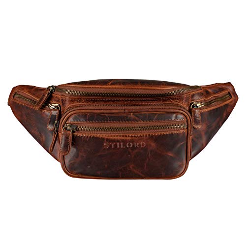 STILORD 'Caspar' Vintage Bolso de Cintura Cuero Hombre Riñonera Bolsa Cadera o Cinturón para Deportes Running Fiestas Jogging Trekking Festival, Color:Kara - Cognac