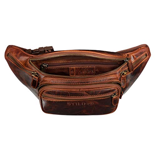 STILORD 'Caspar' Vintage Bolso de Cintura Cuero Hombre Riñonera Bolsa Cadera o Cinturón para Deportes Running Fiestas Jogging Trekking Festival, Color:Kara - Cognac