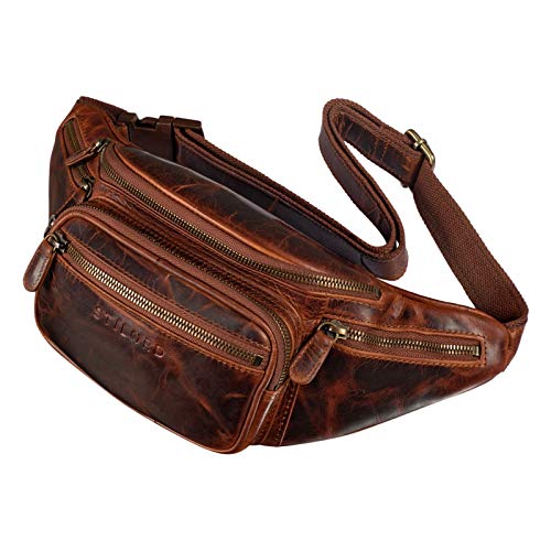 STILORD 'Caspar' Vintage Bolso de Cintura Cuero Hombre Riñonera Bolsa Cadera o Cinturón para Deportes Running Fiestas Jogging Trekking Festival, Color:Kara - Cognac