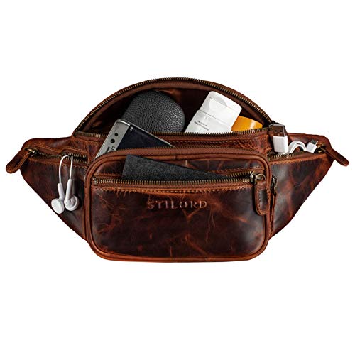 STILORD 'Caspar' Vintage Bolso de Cintura Cuero Hombre Riñonera Bolsa Cadera o Cinturón para Deportes Running Fiestas Jogging Trekking Festival, Color:Kara - Cognac