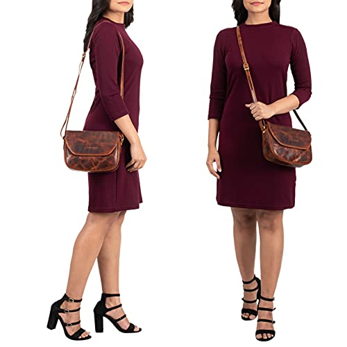 STILORD 'Esther' Vintage Bolso de Mano Piel Pequeño Mujer Bolso Hombro para Salir Noche Festa Bolso Bandolera de Auténtico Cuero, Color:Kara - Cognac