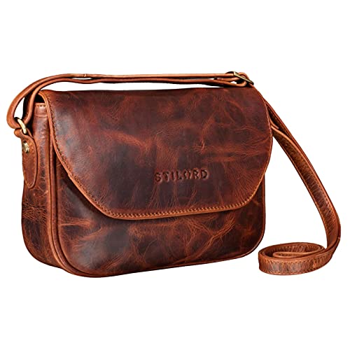 STILORD 'Esther' Vintage Bolso de Mano Piel Pequeño Mujer Bolso Hombro para Salir Noche Festa Bolso Bandolera de Auténtico Cuero, Color:Kara - Cognac