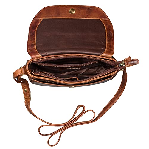 STILORD 'Esther' Vintage Bolso de Mano Piel Pequeño Mujer Bolso Hombro para Salir Noche Festa Bolso Bandolera de Auténtico Cuero, Color:Kara - Cognac