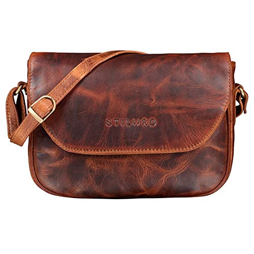 STILORD 'Esther' Vintage Bolso de Mano Piel Pequeño Mujer Bolso Hombro para Salir Noche Festa Bolso Bandolera de Auténtico Cuero, Color:Kara - Cognac