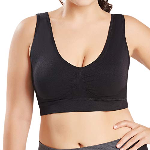 Sujetador Deportivo para Mujer SHOBDW 2019 Nuevo Cómodo Color Sólido Cuello en V Tank Tops Blusa Camisole Camisetas Mujer Tirantes Deporte Bra Tallas Grandes S-6XL(Negro,4XL)