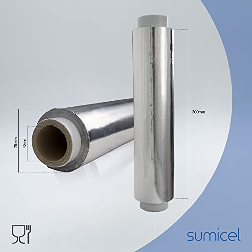 SUMICEL - Papel de Aluminio Profesional Liso - 30 centímetros x 300 Metros - Especial para catering, cocina, peluquería, hogar. Bobina de 2kg - 300 metros REALES (1)