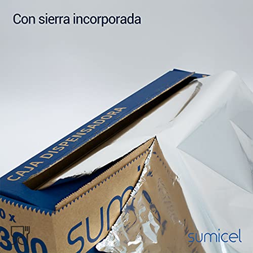 SUMICEL - Papel de Aluminio Profesional Liso - 30 centímetros x 300 Metros - Especial para catering, cocina, peluquería, hogar. Bobina de 2kg - 300 metros REALES (1)
