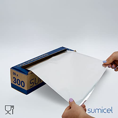 SUMICEL - Papel de Aluminio Profesional Liso - 30 centímetros x 300 Metros - Especial para catering, cocina, peluquería, hogar. Bobina de 2kg - 300 metros REALES (1)